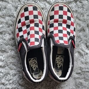 Vans Kids Red and Black Checkerboard Slip-On Sneakers